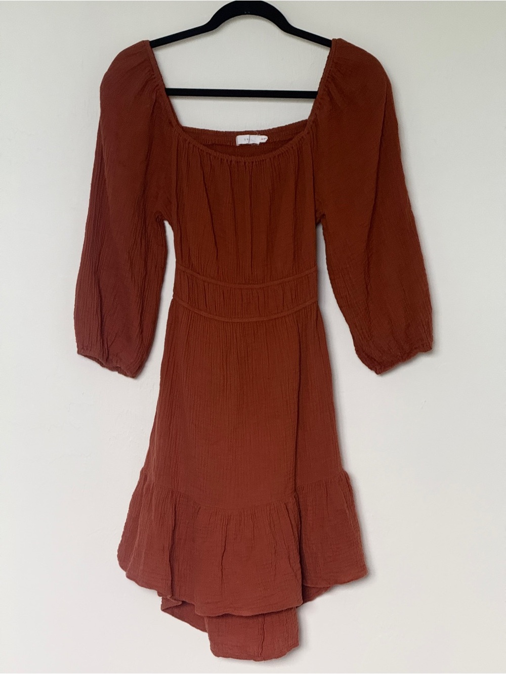 Lush Rust Cotton Gauze Tie Back Mini Dress Size Medium Cottagecore Boho